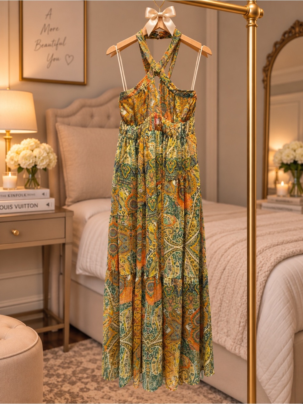 NWT Zara Paisley Halter Cross Back Maxi Dress